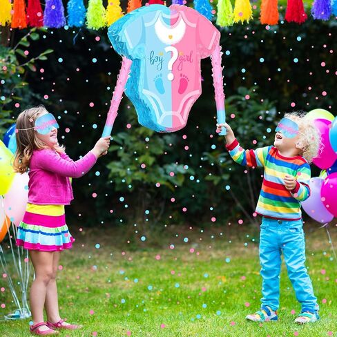 Sratte Baby Pinata Gender Reveal Set with Confetti Pinata Stick and Blindfold Baby Pajama Pinata Pink Blue Girl Gender Reveal Decorations Party Supplies for Boy Baby Shower, 12.6 x 12 Inch in Saudi Arabia