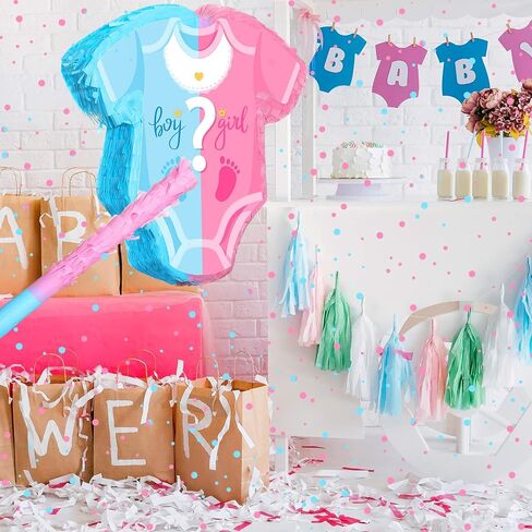 Sratte Baby Pinata Gender Reveal Set with Confetti Pinata Stick and Blindfold Baby Pajama Pinata Pink Blue Girl Gender Reveal Decorations Party Supplies for Boy Baby Shower, 12.6 x 12 Inch in Saudi Arabia