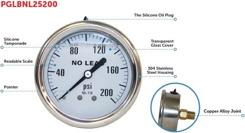 Merrill MFG 0~100 PSI Stainless Steel 1/4" NPT Liquid Filled Pressure Gauge WOG Water Oil Gas Center Back Mount… in Saudi Arabia