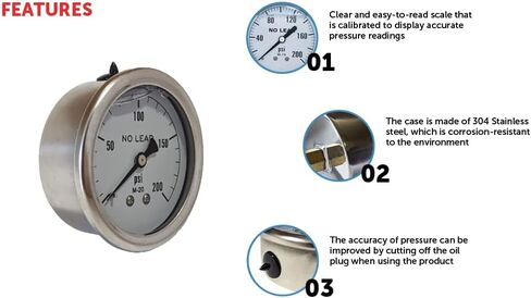 Merrill MFG 0~100 PSI Stainless Steel 1/4" NPT Liquid Filled Pressure Gauge WOG Water Oil Gas Center Back Mount… in Saudi Arabia