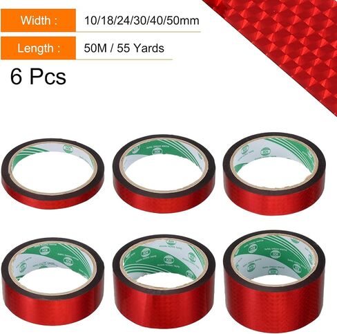 مجموعة شريط uxcell Washi Prism مقاس 0.4 بوصة و0.7 بوصة و0.9 بوصة و1.2 بوصة و1.6 بوصة و2 بوصة × 55 ياردة شريط عاكس معدني مجسم للتغليف والديكور في العطلات، والحرف اليدوية والفنية (6 بكرات، أحمر وردي) in Kuwait