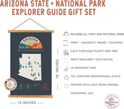 Alaska State Parks Bucket List Poster, Gorgeous Map of Alaska Featuring State and National Parks, Great Travel Alaska Gift, Alaska State Map, 12x18", Alaska Pushpin Map, Christmas Gifts for Men in Kuwait