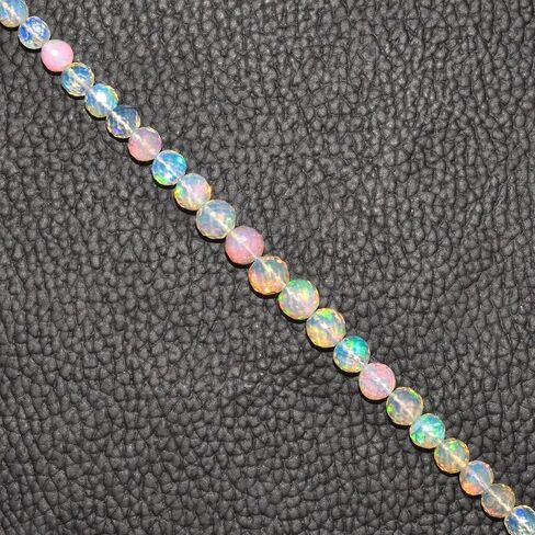 Genuine Black Ethiopian Fire Opal Stone Beads with Silver Ball Bracelet For Women, Healing Crystal, Handmade Birthstone Jewelry, Rhodium Plating Sterling Silver Chain 8" Anniversary Gifts in Saudi Arabia