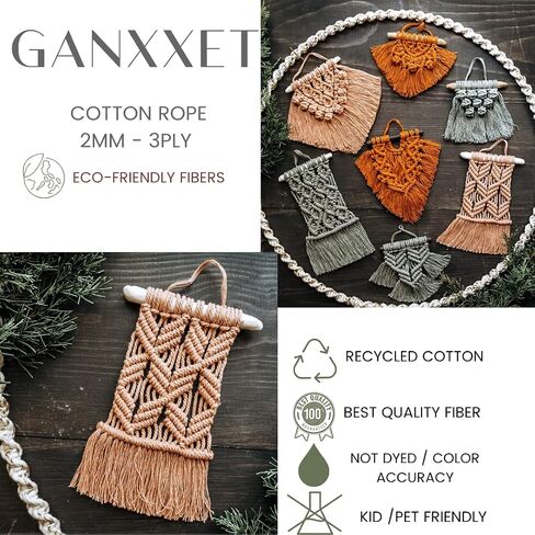 GANXXET Denim Color Macrame Cotton Cord 2mm 3 ply Recycled | 3 Strands x 480 Feet / 160 Yards | Cord for DIY Macrame and Crafts, Wall Hangings, Plant Hangers, Coasters in Saudi Arabia