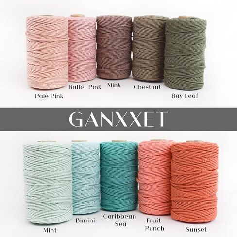 GANXXET Denim Color Macrame Cotton Cord 2mm 3 ply Recycled | 3 Strands x 480 Feet / 160 Yards | Cord for DIY Macrame and Crafts, Wall Hangings, Plant Hangers, Coasters in Saudi Arabia