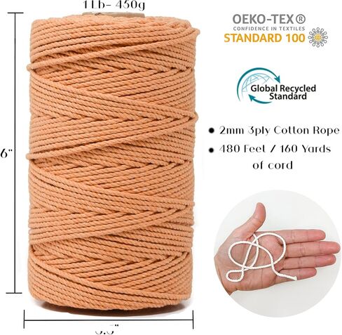 GANXXET Denim Color Macrame Cotton Cord 2mm 3 ply Recycled | 3 Strands x 480 Feet / 160 Yards | Cord for DIY Macrame and Crafts, Wall Hangings, Plant Hangers, Coasters in Saudi Arabia