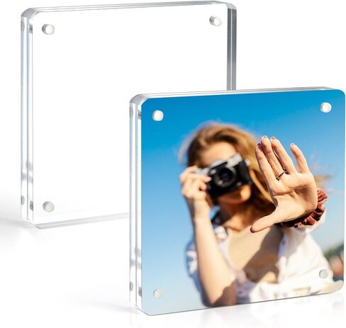 Vowcarol 4x4 picture frame, Clear Acrylic Frame, Strong Magnetic 4x4 Acrylic Picture Frames, Free Standing Desktop Display Frames in Saudi Arabia