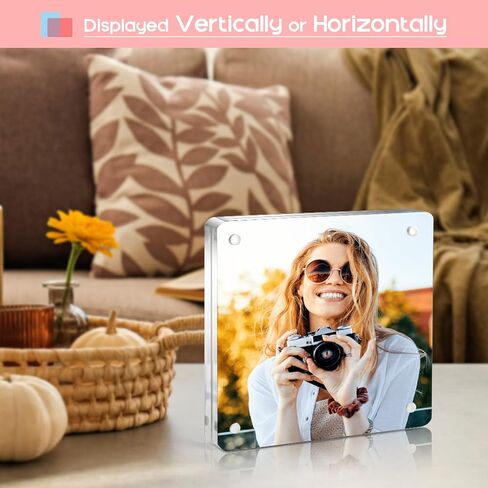Vowcarol 4x4 picture frame, Clear Acrylic Frame, Strong Magnetic 4x4 Acrylic Picture Frames, Free Standing Desktop Display Frames in Saudi Arabia