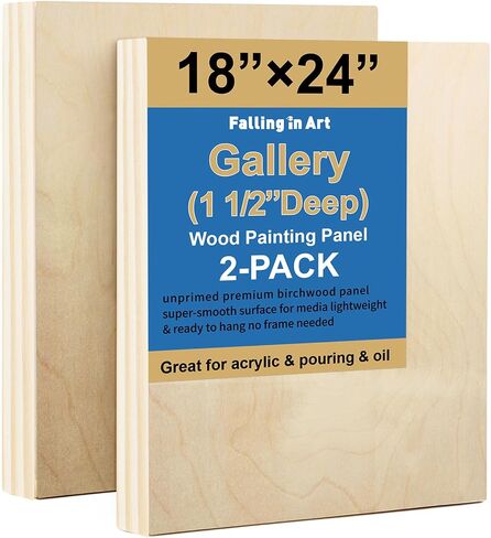 مجموعة لوحات قماشية خشبية غير مكتملة من Falling in Art، مجموعة لوحات من خشب البتولا مقاس 30x40، لوحات مهد فنية عميقة مقاس 1 1/2 بوصة لطلاء الأكريليك والصب والحرق in Kuwait