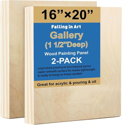 مجموعة لوحات قماشية خشبية غير مكتملة من Falling in Art، مجموعة لوحات من خشب البتولا مقاس 30x40، لوحات مهد فنية عميقة مقاس 1 1/2 بوصة لطلاء الأكريليك والصب والحرق in Kuwait