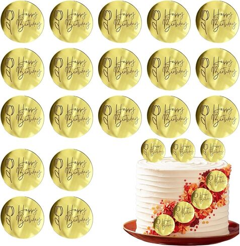 Happy Birthday Acrylic Cake Disc Cupcake Toppers, Mirror Acrylic Cake Topper Charms for Birthday Party Decoration Set of 20 in Saudi Arabia