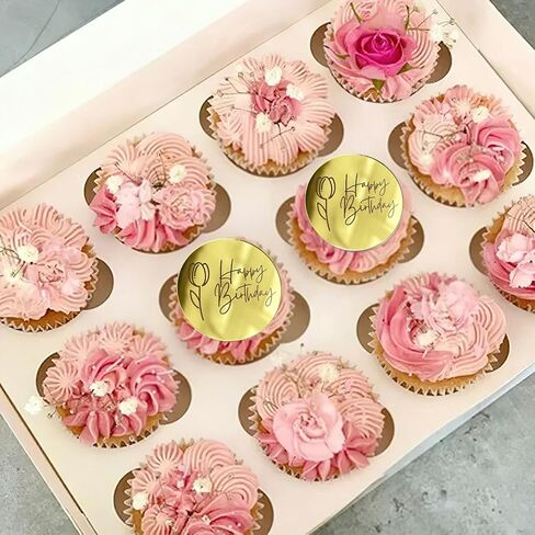 Happy Birthday Acrylic Cake Disc Cupcake Toppers, Mirror Acrylic Cake Topper Charms for Birthday Party Decoration Set of 20 in Saudi Arabia
