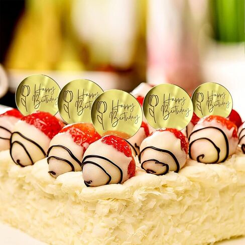 Happy Birthday Acrylic Cake Disc Cupcake Toppers, Mirror Acrylic Cake Topper Charms for Birthday Party Decoration Set of 20 in Saudi Arabia