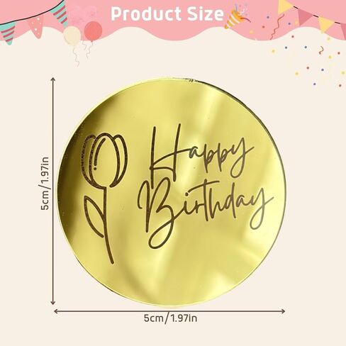 Happy Birthday Acrylic Cake Disc Cupcake Toppers, Mirror Acrylic Cake Topper Charms for Birthday Party Decoration Set of 20 in Saudi Arabia