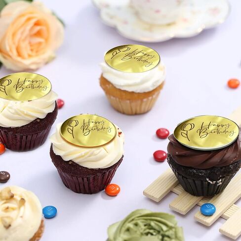 Happy Birthday Acrylic Cake Disc Cupcake Toppers, Mirror Acrylic Cake Topper Charms for Birthday Party Decoration Set of 20 in Saudi Arabia