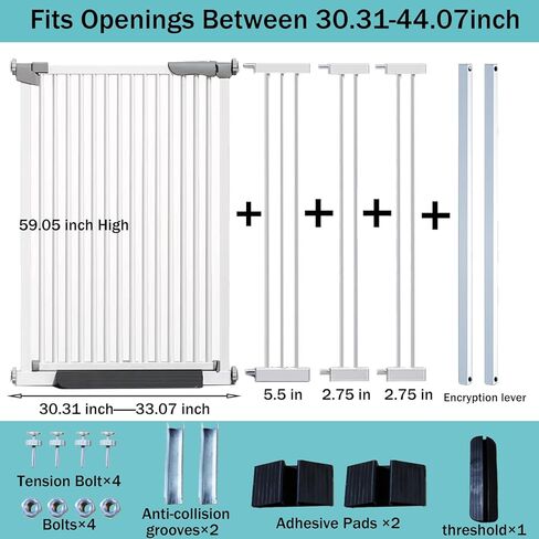 بوابة للحيوانات الأليفة للقطط بطول 59 بوصة من SHYUJAJIE للمدخل، 30.31 بوصة - 44.07 بوصة بوابة للحيوانات الأليفة ذات إغلاق تلقائي، بوابات آمنة للحيوانات الأليفة للسلالم والمدخل والمنزل (59 بوصة) in Kuwait