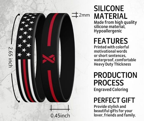 (12-Pack) Firefighters' Thin Red Line Silicone Wristbands and American Flag, Deuteronomy 31:6 Silicone Wristband, Fire Fighters Party Favors, Gifts Accessories for Fire Fighters in Saudi Arabia