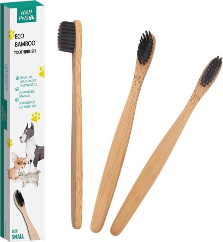 H&H Pets Bamboo Toothbrush Set for Dogs and Cats - Ultra Soft Bristles & Biodegradable Wooden Toothbrush, Puppy Supplies, Dog Dental Set, Eco-Friendly Pet Supplies (Large; 3-Count Pack) in Saudi Arabia