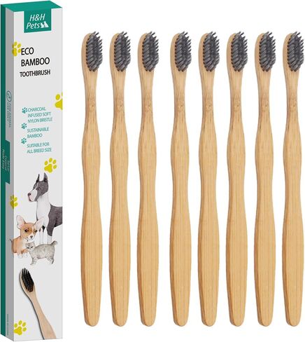 H&H Pets Bamboo Toothbrush Set for Dogs and Cats - Ultra Soft Bristles & Biodegradable Wooden Toothbrush, Puppy Supplies, Dog Dental Set, Eco-Friendly Pet Supplies (Large; 3-Count Pack) in Saudi Arabia