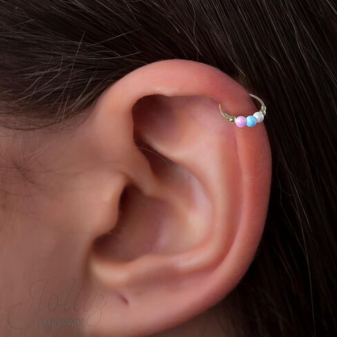 Gold Cartilage Earring Opal Jewelry – 14K Gold Filled Cartilage Piercing Ring For Woman – 24G 8mm Ring 2mm White Blue Pink Opals – Cute GIFT For Birthday Mother's Day anniversary - Gift Wrap-Ready in Saudi Arabia