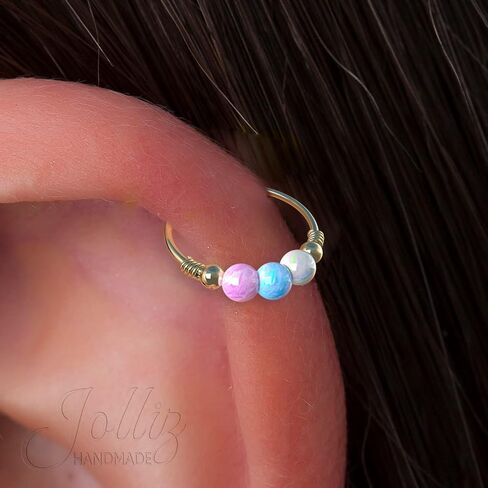Gold Cartilage Earring Opal Jewelry – 14K Gold Filled Cartilage Piercing Ring For Woman – 24G 8mm Ring 2mm White Blue Pink Opals – Cute GIFT For Birthday Mother's Day anniversary - Gift Wrap-Ready in Saudi Arabia