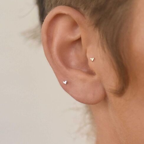 Tiny Heart Nose Stud. Small Dainty Solid 14K Real Yellow Gold Nostril Cartilage Helix Single Earring. 20G (20 Gauge - 0.8 mm). L Shape. Minimalist Handmade Love Piercing Jewelry by HeartAttackOM in Kuwait