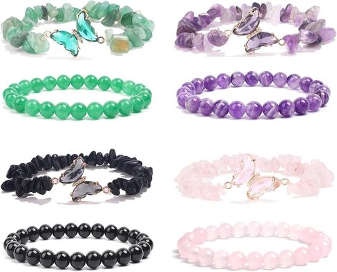 MOZAKA 8 قطع سوار كريستال للنساء القلق كريستال مطرز أساور فراشة سحر شفاء حجر الطبقات سوار هدايا للنساء in Kuwait