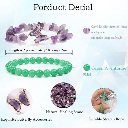 MOZAKA 8 قطع سوار كريستال للنساء القلق كريستال مطرز أساور فراشة سحر شفاء حجر الطبقات سوار هدايا للنساء in Kuwait