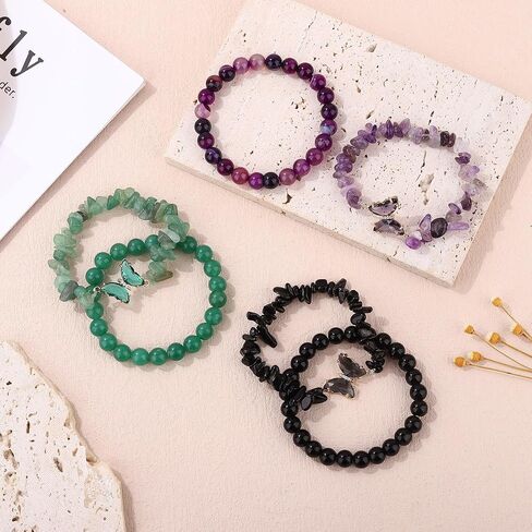 MOZAKA 8 قطع سوار كريستال للنساء القلق كريستال مطرز أساور فراشة سحر شفاء حجر الطبقات سوار هدايا للنساء in Kuwait