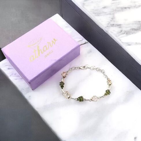 atharv JEWELS Sterling Silver Moldavite and Herkimer Gemstone Bracelet - Elegant Wedding Gift for Women (8 Inch) in Saudi Arabia