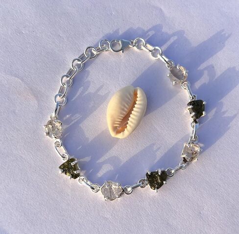 atharv JEWELS Sterling Silver Moldavite and Herkimer Gemstone Bracelet - Elegant Wedding Gift for Women (8 Inch) in Saudi Arabia