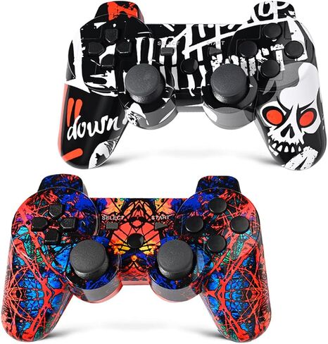 Drimoor 2 Pack Wireless Controller for PS3 - Double Vibration Motion Sense Remote Compatible with Playstation 3 with Charging Cable and Thumb Grip Caps in Saudi Arabia