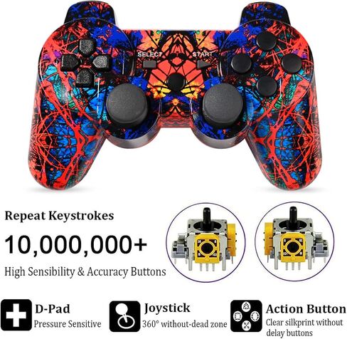 Drimoor 2 Pack Wireless Controller for PS3 - Double Vibration Motion Sense Remote Compatible with Playstation 3 with Charging Cable and Thumb Grip Caps in Saudi Arabia