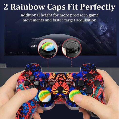 Drimoor 2 Pack Wireless Controller for PS3 - Double Vibration Motion Sense Remote Compatible with Playstation 3 with Charging Cable and Thumb Grip Caps in Saudi Arabia