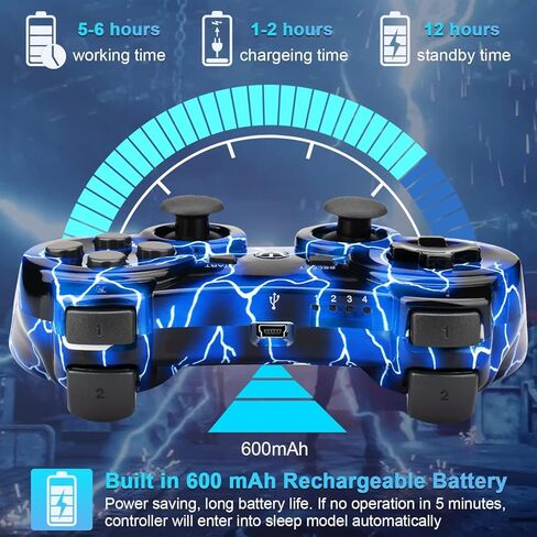 BELOPERA 2 Pack PS3 Controller، Cool Blue PS3 Controller Wireless for PlayStation 3 مع 2 كابلات USB in Kuwait