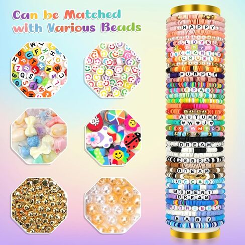 Clay Beads, 20 Colors Clay Heishi Beads Kit for Bracelets Making, Flat Round Polymer Heishi Beads for DIY Jewelry Making in Saudi Arabia