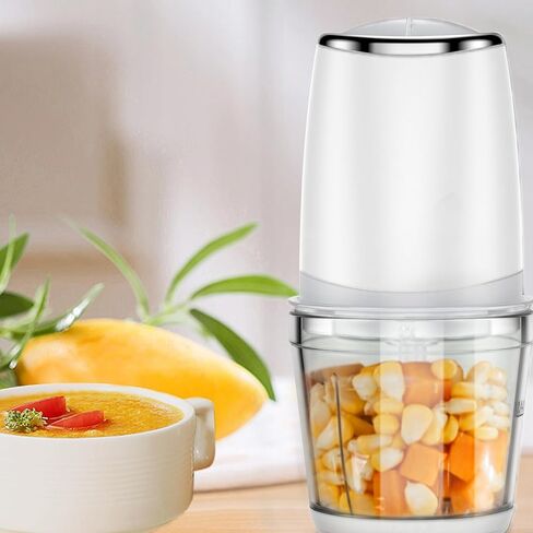 محضر طعام 300 واط مع وعاء زجاجي 600 مل، مفرمة طعام كهربائية صغيرة للخضروات واللحوم والفواكه والمكسرات - مفرمة خضروات بسرعتين مع شفرات حادة مزدوجة من النوع S in Kuwait