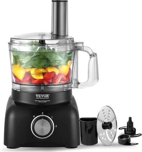 VEVOR Food Processor, 7 Cup Small Vegetable Chopper for Dough, Shredding, Slicing, Electric Meat Processors with 2 in1 Reversible SUS Disc, Large Feed Chute & Pusher, 2 Speed and Pulse for Home Use in Saudi Arabia