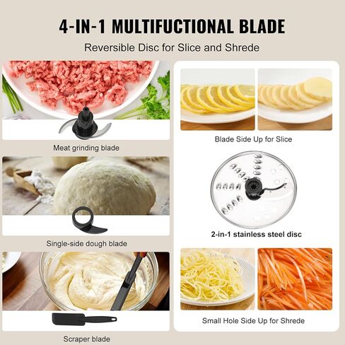 VEVOR Food Processor, 7 Cup Small Vegetable Chopper for Dough, Shredding, Slicing, Electric Meat Processors with 2 in1 Reversible SUS Disc, Large Feed Chute & Pusher, 2 Speed and Pulse for Home Use in Saudi Arabia