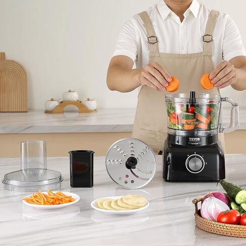 VEVOR Food Processor, 7 Cup Small Vegetable Chopper for Dough, Shredding, Slicing, Electric Meat Processors with 2 in1 Reversible SUS Disc, Large Feed Chute & Pusher, 2 Speed and Pulse for Home Use in Saudi Arabia