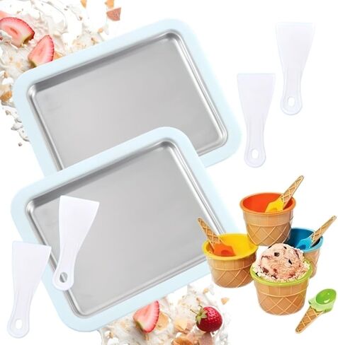 2 Pcs Rolled Ice Cream Machine & 4 Ice Cream Bowls | Instant Rolled Ice Cream Maker | Ice Cream Roll Maker | Rolled Ice Cream Maker | Ice Cream Machines | Ice Cream Cold Plate | Frozen Yogurt Machine in Saudi Arabia