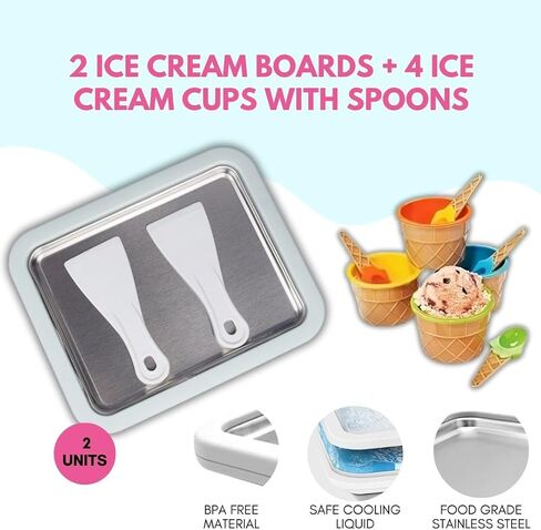 2 Pcs Rolled Ice Cream Machine & 4 Ice Cream Bowls | Instant Rolled Ice Cream Maker | Ice Cream Roll Maker | Rolled Ice Cream Maker | Ice Cream Machines | Ice Cream Cold Plate | Frozen Yogurt Machine in Saudi Arabia