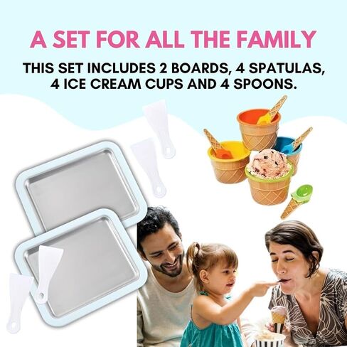 2 Pcs Rolled Ice Cream Machine & 4 Ice Cream Bowls | Instant Rolled Ice Cream Maker | Ice Cream Roll Maker | Rolled Ice Cream Maker | Ice Cream Machines | Ice Cream Cold Plate | Frozen Yogurt Machine in Saudi Arabia