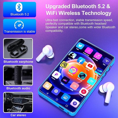 مشغل MP3 MYMAHDI مقاس 5 بوصات سعة 144 جيجابايت مع بلوتوث وواي فاي، ومشغل HiFi MP4 مع كاميرا ومكبر صوت، ومشغل MP3 بشاشة لمس كاملة مع Spotify، YouTube، مشغل موسيقى Android مع صوت مسموع، أزرق in Kuwait