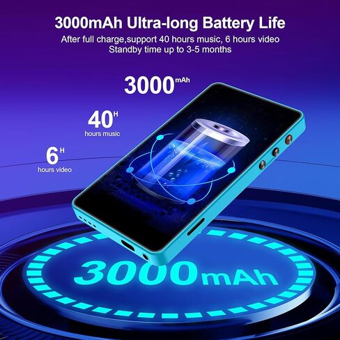 مشغل MP3 MYMAHDI مقاس 5 بوصات سعة 144 جيجابايت مع بلوتوث وواي فاي، ومشغل HiFi MP4 مع كاميرا ومكبر صوت، ومشغل MP3 بشاشة لمس كاملة مع Spotify، YouTube، مشغل موسيقى Android مع صوت مسموع، أزرق in Kuwait