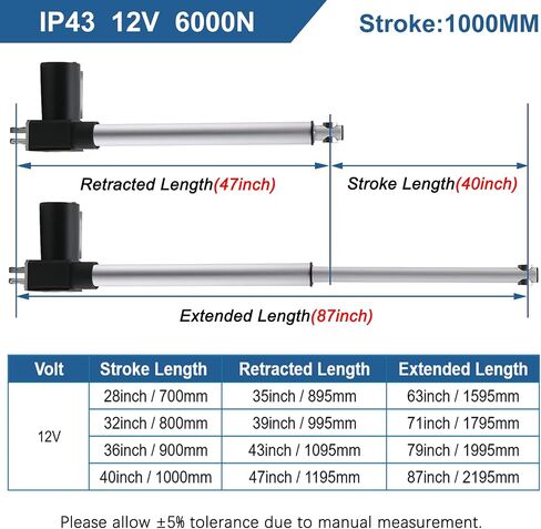 JQDML 40 Inch 40" Long Stroke Linear Actuator 12V 1320lbs/6000N Heavy Duty Speed 0.2"/sec Electric Actuator with Mounting Brackets for Massage Bed, Table Lift, Window Opener,Door Opener in Saudi Arabia
