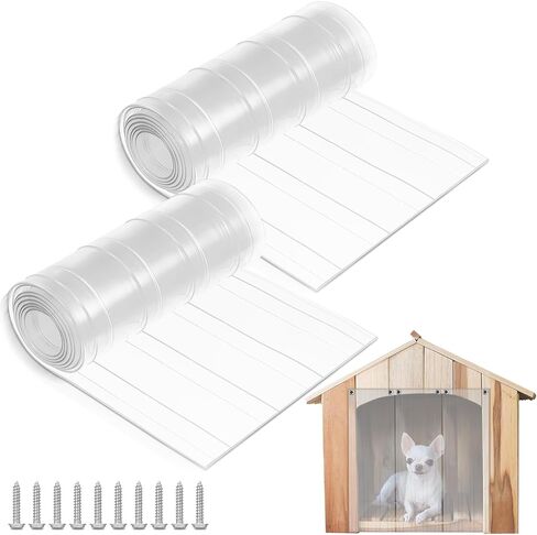 2 Rolls Dog Door Replacement Flaps DIY Plastic Vinyl Strip for Cat House Doghouse Safe Easy to Cut Install Transparent Door Curtain for Kennel Clear Pet Door Flap, 4.9 ft x 7.2 Inch (Blue) in Saudi Arabia