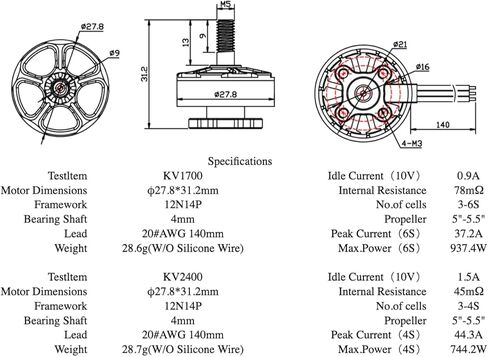 4pcs EMAX Freestyle 2306 Brushless Motor 3-6S 1700KV / 2400kV (1700KV) in Saudi Arabia