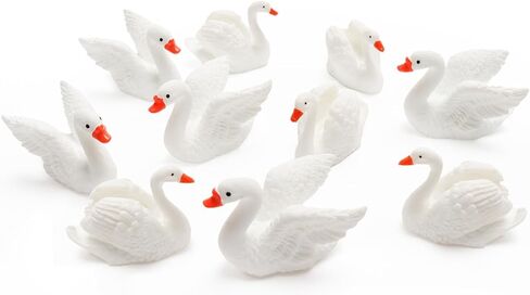 Exasinine 10 Pcs White Swan Figurines Swan Model Plastic Swan Miniature Figurines Cake Topper DIY Fairy Garden Miniature Moss Landscape for Collection Home Decoration in Kuwait