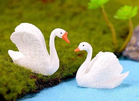 Exasinine 10 Pcs White Swan Figurines Swan Model Plastic Swan Miniature Figurines Cake Topper DIY Fairy Garden Miniature Moss Landscape for Collection Home Decoration in Kuwait